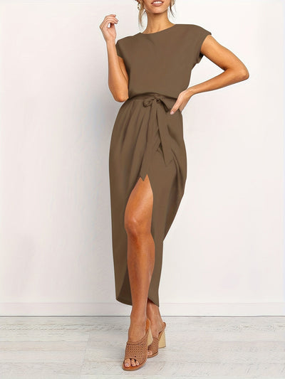Graues Wickelkleid mit Schlitz - Lena