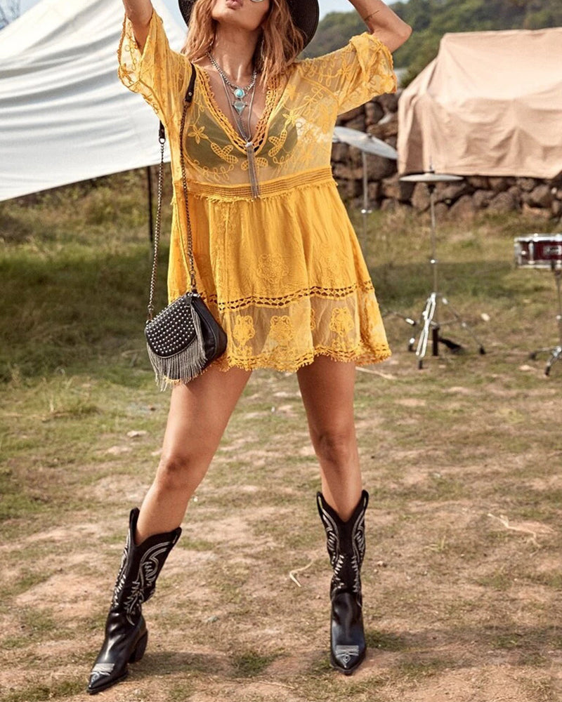 Smock V-Ausschnitt Spitzenbestickt