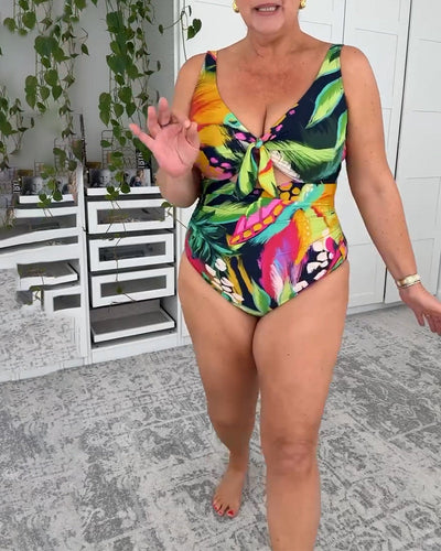 Einteiliger Badeanzug Blätterdruck