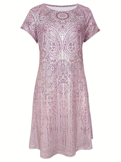 Stahlblaues Druckkleid Kurzarm - Anna
