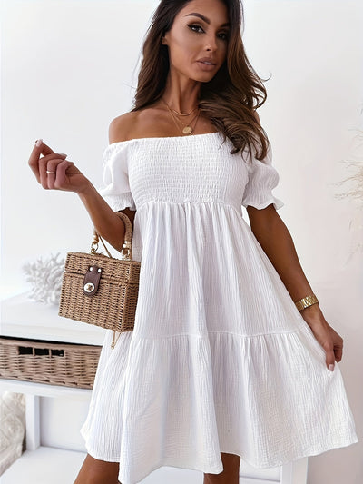 Beiges Off-Shoulder Kleid - Clara