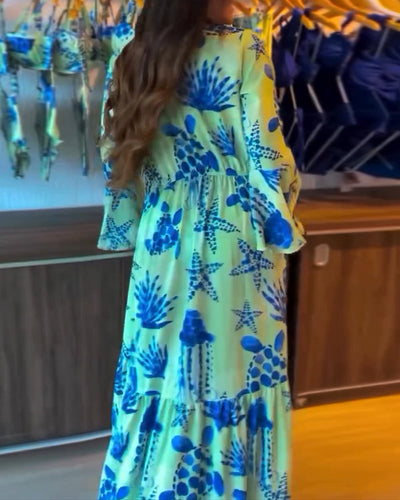 Urlaubs - Printierter Badeanzug mit Aufgespreizten Ärmeln