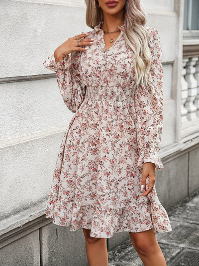 Apricot Blumenprint Kleid - Sophia