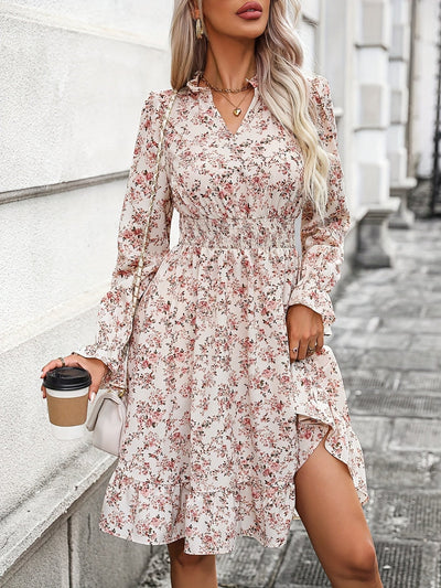 Apricot Blumenprint Kleid - Sophia