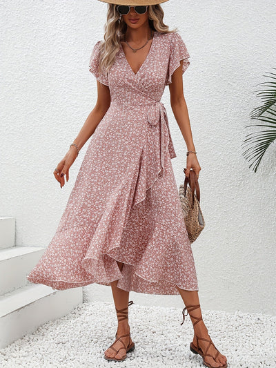 Rosa Wickelkleid mit Blumenmuster - Clara