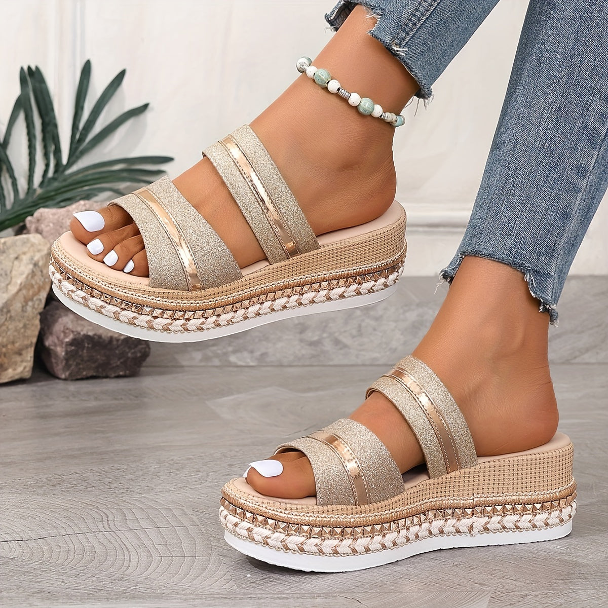 Champagner Plattform Sandalen - Melanie