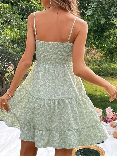 Grünes Blumenkleid mit Rüschen - Julia