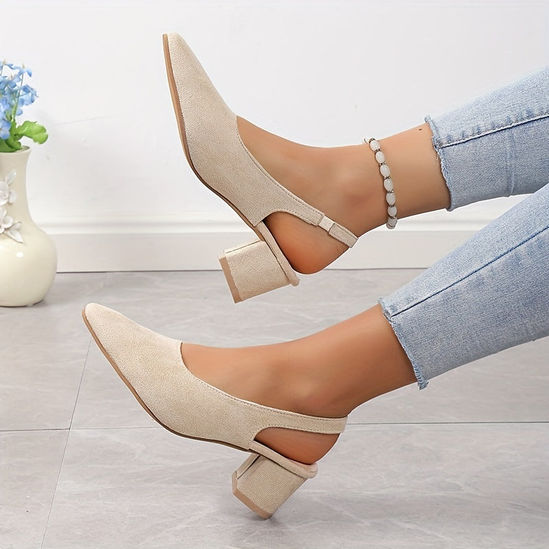 Beige Leinenpumps mit Blockabsatz - Sophia
