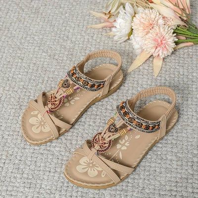 Bronzene flache Sandalen mit Strass und Schmetterlingsdesign - Alina