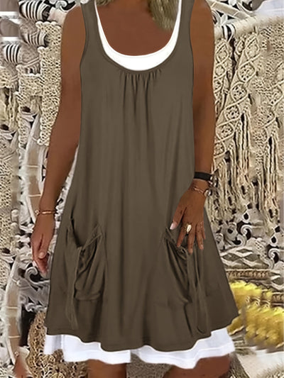 Olivgrünes Kleid mit Taschen - Emma