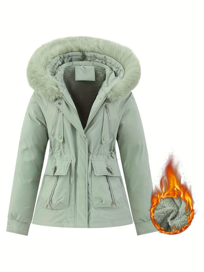 Lässige Windjacke mit Kapuze und abnehmbarem Kunstfell