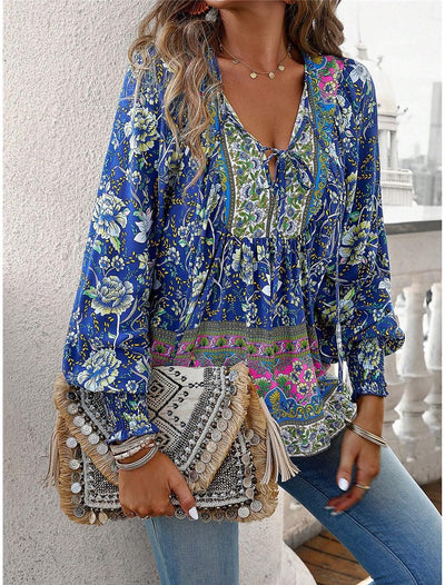 Boho-Blumenhemd zum Schnüren für den Sommer - Xenia
