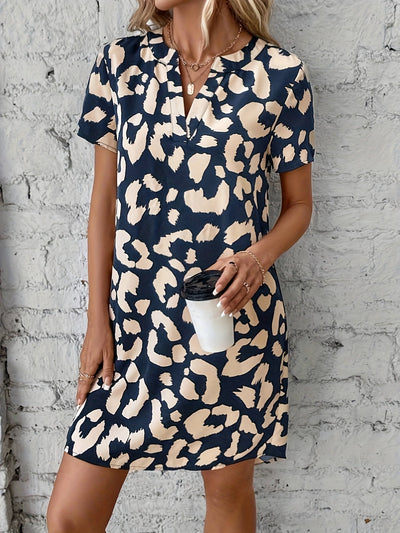 Royalblaues V-Ausschnitt Kleid mit Allover-Print - Ella