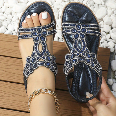 Hellblau Elegance - Floral Rhinestone Sandals