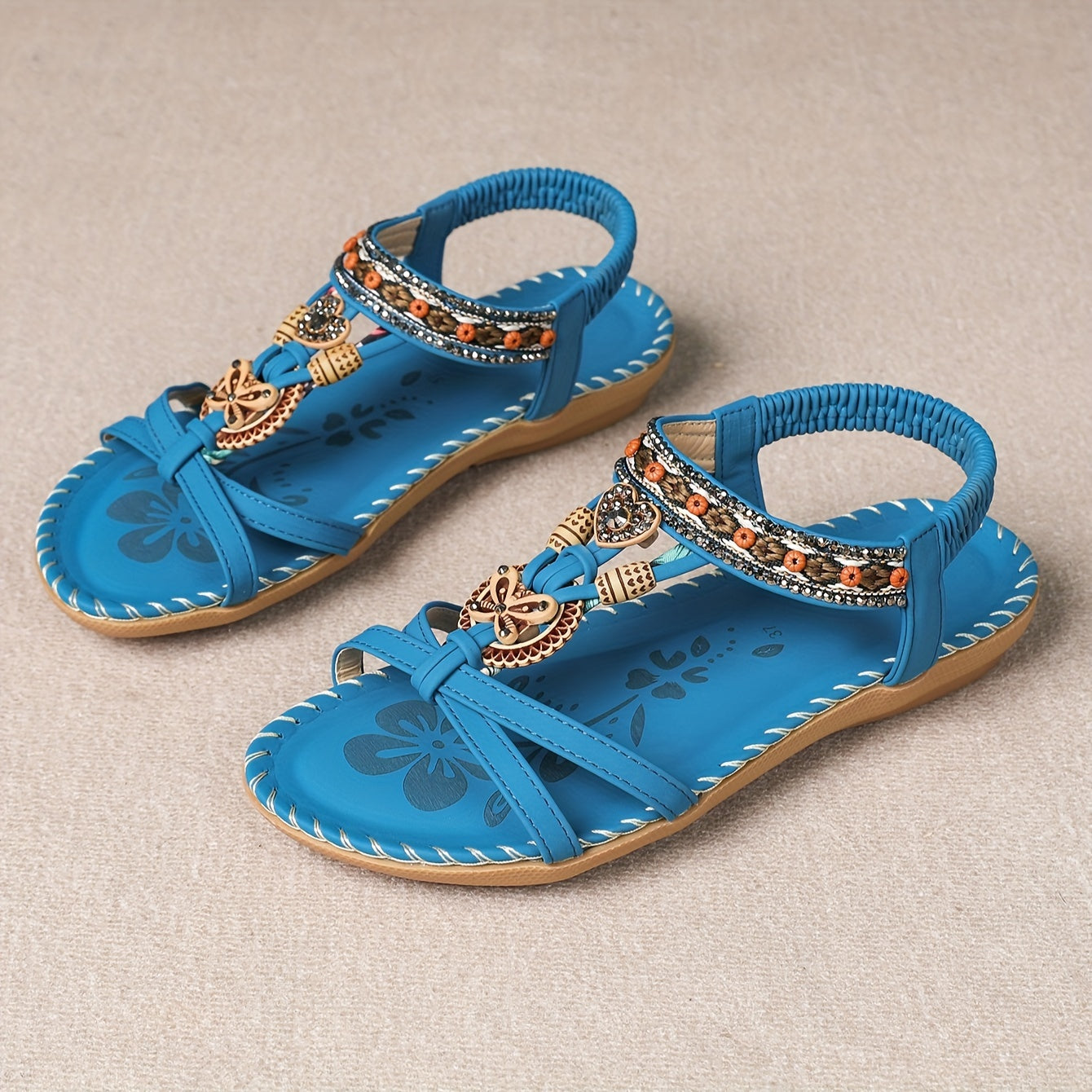 Bronzene flache Sandalen mit Strass und Schmetterlingsdesign - Alina