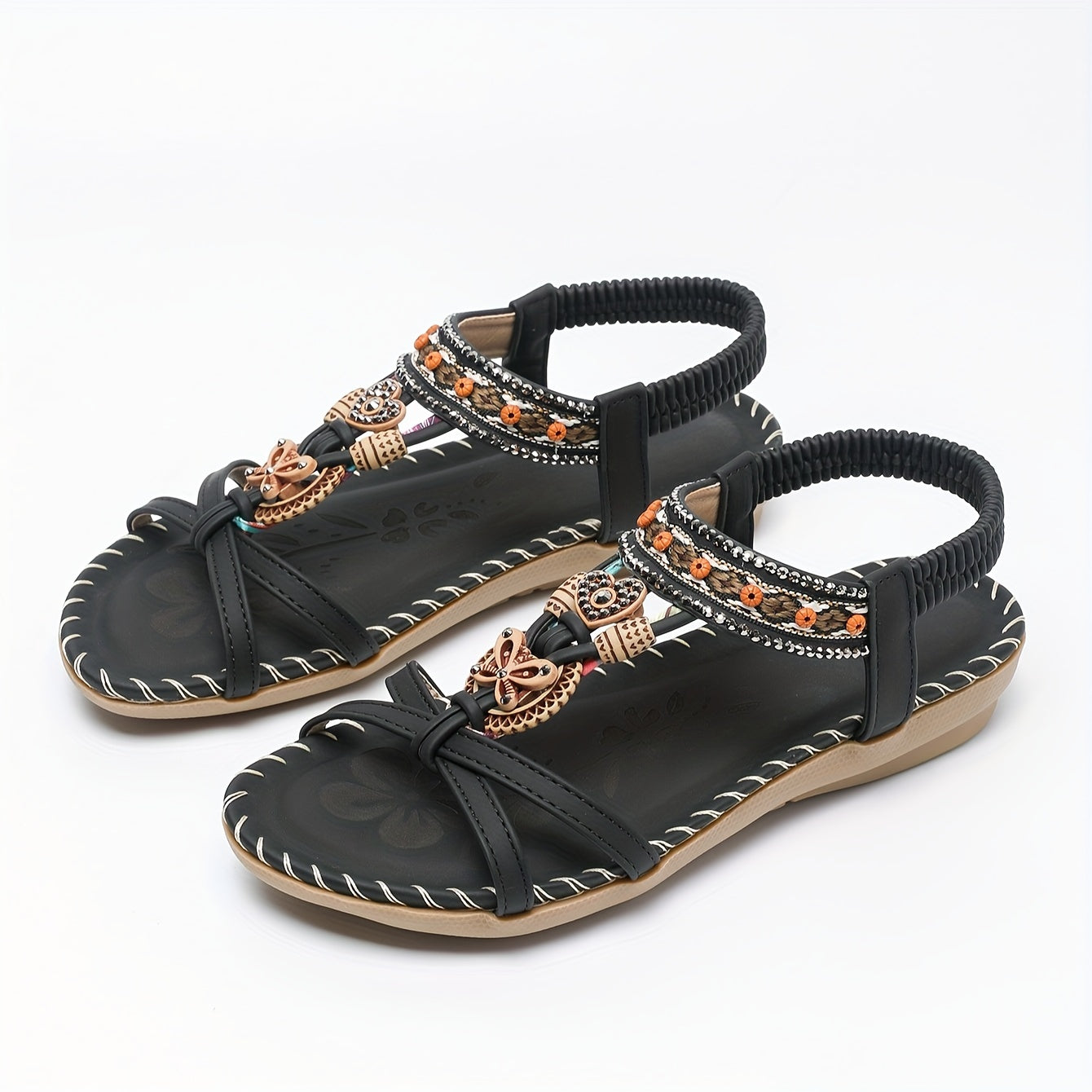 Bronzene flache Sandalen mit Strass und Schmetterlingsdesign - Alina