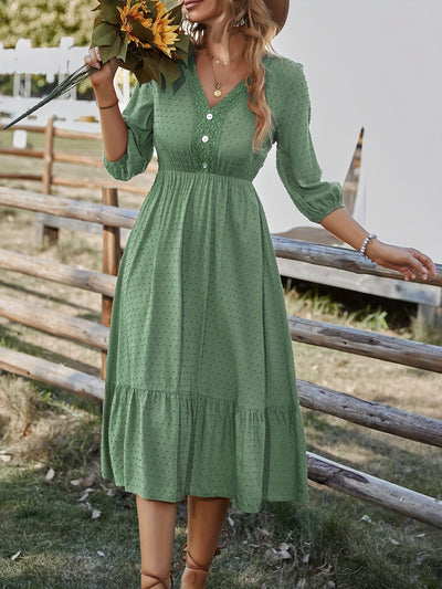 Grünes Punktekleid mit Knöpfen - Clara
