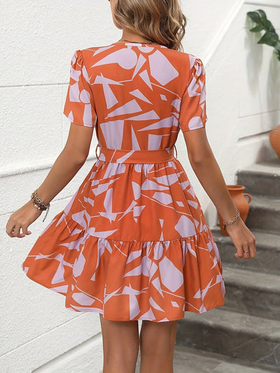 Orangenes Wickelkleid mit Blumenmuster - Amelie