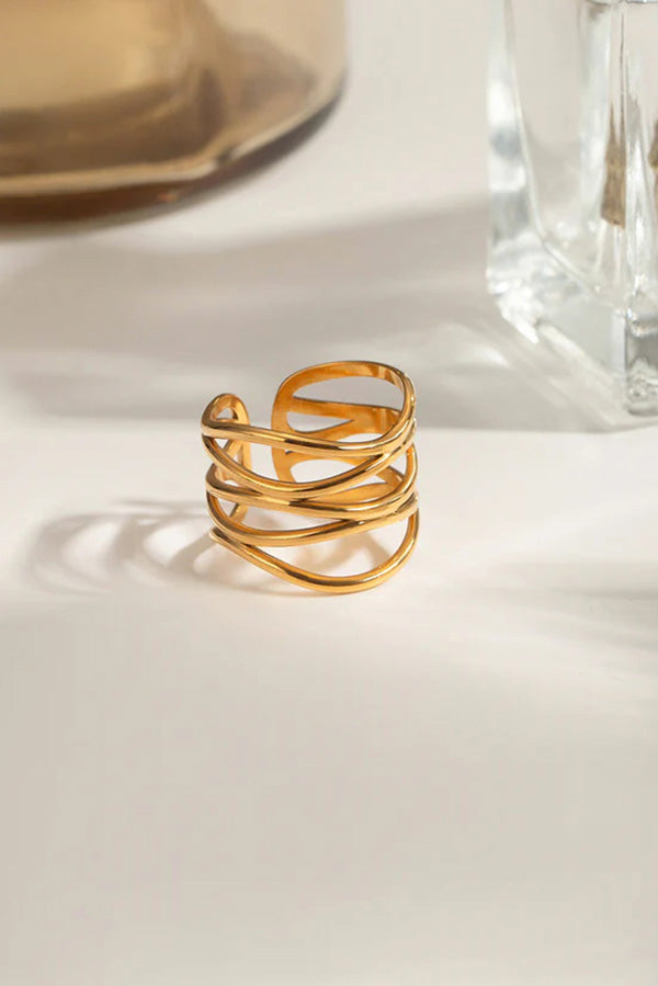 Catalina | Elegante Wellenförmige Edelstahlring Mit Verstellbarem Design, Ultraleicht