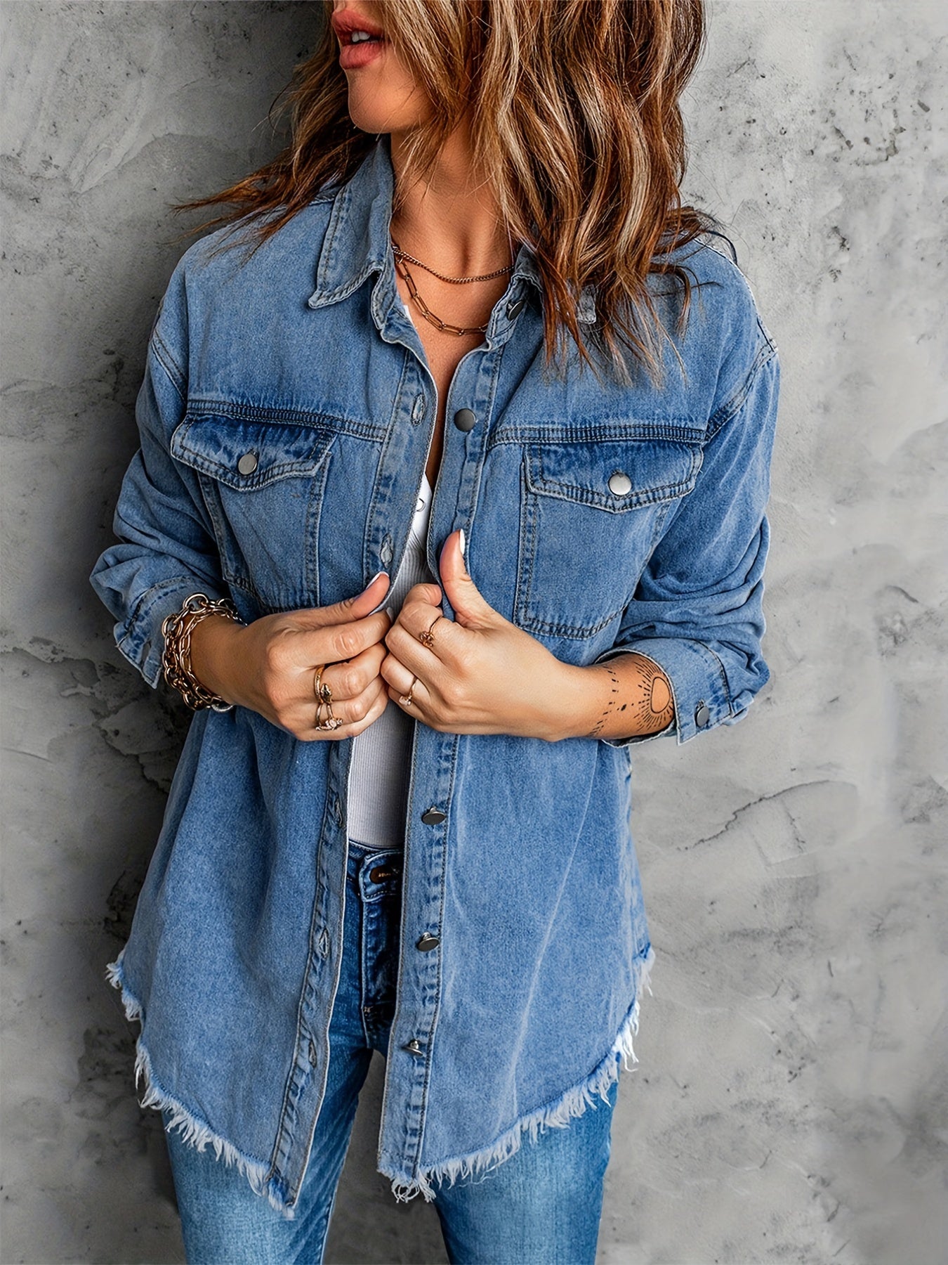 Fransensaum Denim-Jacke für Damen