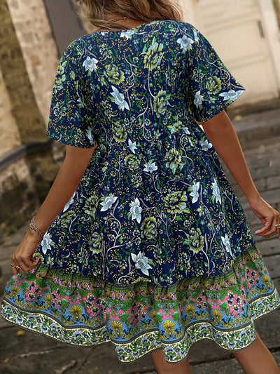 Rosa Blumenmuster-Kleid im Boho-Stil - Sofia