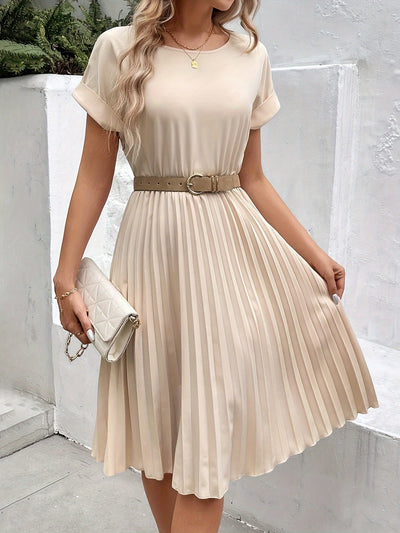 Apricotfarbenes Plissee-Midi-Kleid - Amelie