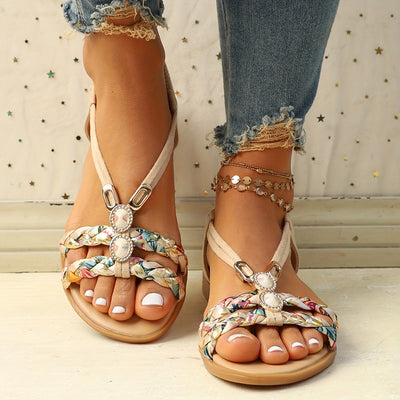 Aprikose Strass flache Sandalen - Clara