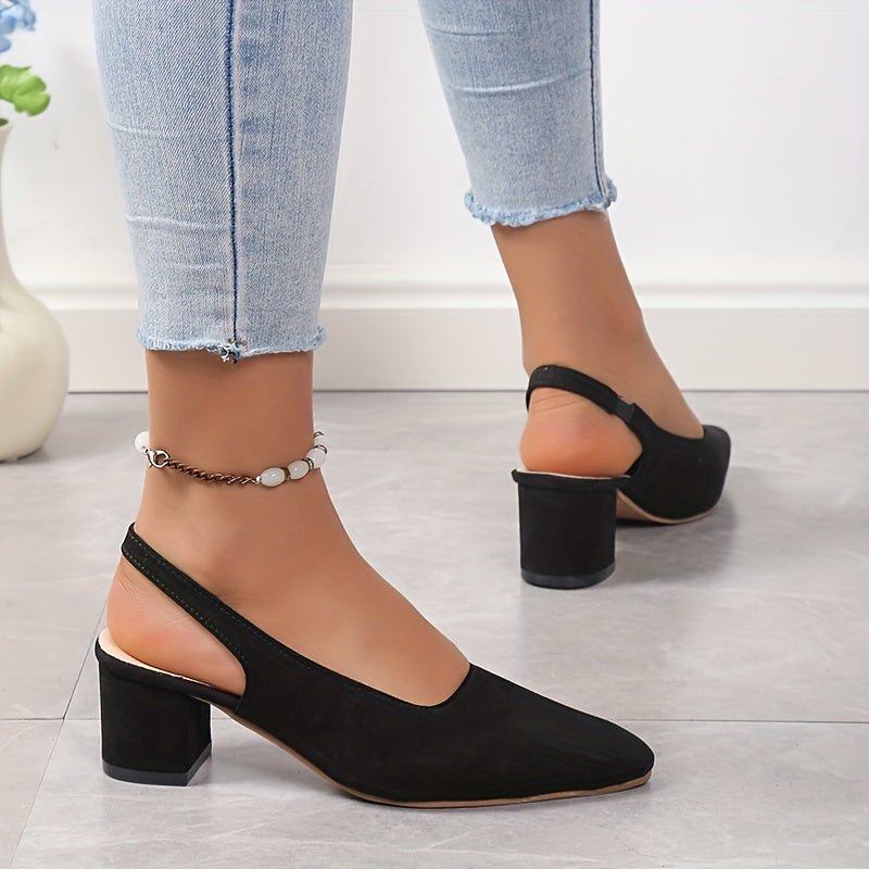 Beige Leinenpumps mit Blockabsatz - Sophia