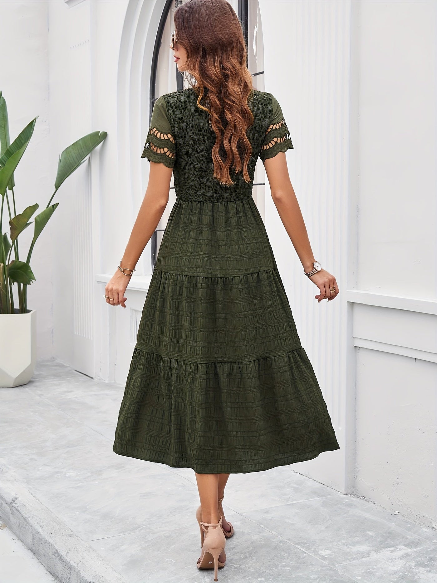 Orangenes Maxikleid mit Spitzenärmeln - Julia