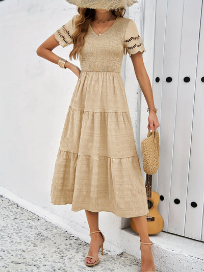 Orangenes Maxikleid mit Spitzenärmeln - Julia