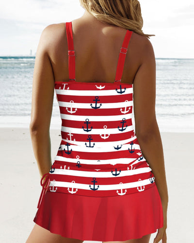 Straps-Badeanzug-Set mit gestreiftem Print