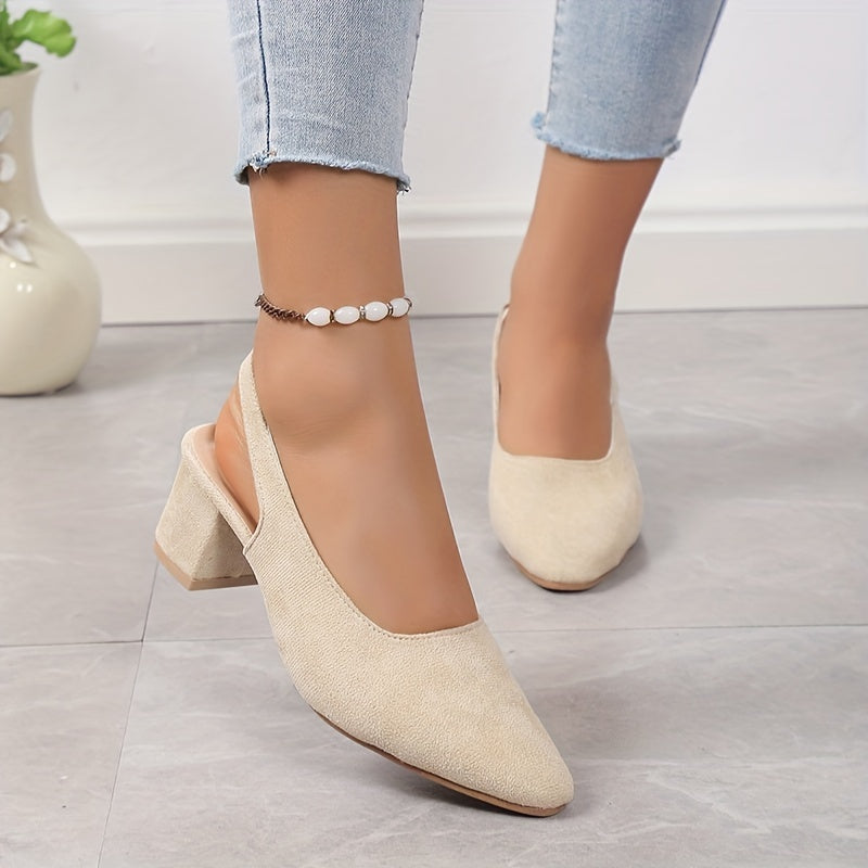 Beige Leinenpumps mit Blockabsatz - Sophia