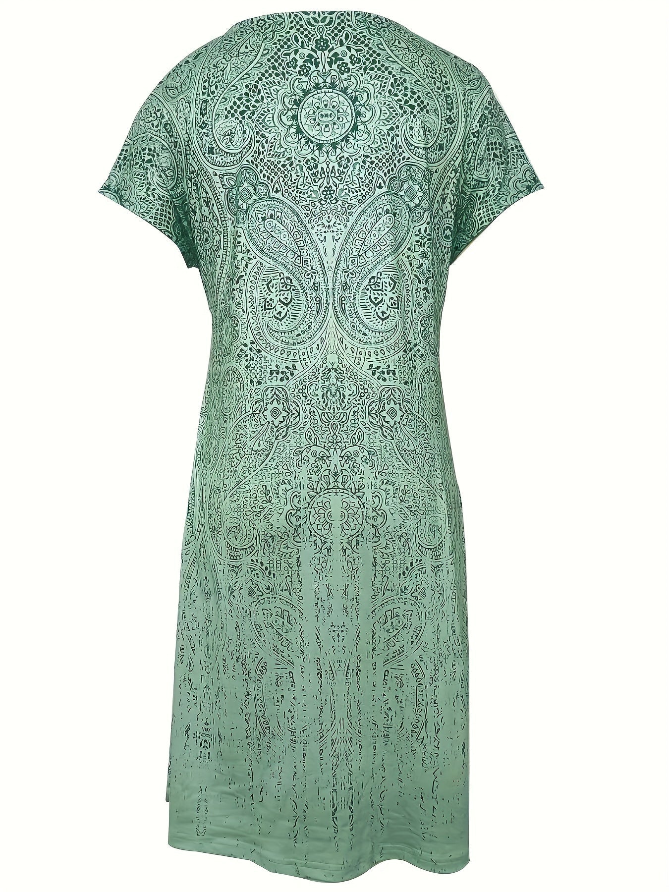 Stahlblaues Druckkleid Kurzarm - Anna
