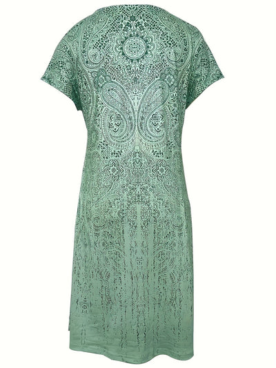 Stahlblaues Druckkleid Kurzarm - Anna