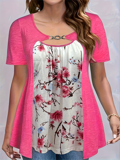 Florale Cutout-Bluse mit kurzen Ärmeln - Lina