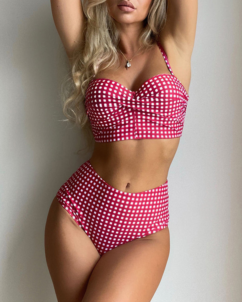 Plaidbikini mit dünnen Gurten