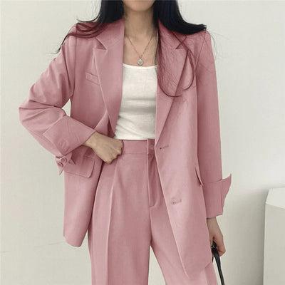 Athena | Einfarbiges Blazer- und gerade geschnittenes Hosen-Set für Damen
