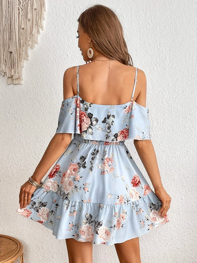 Weißes Blumenkleid mit Rüschen - Isabella
