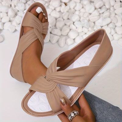 Khakifarbene Flache Sandalen mit Kreuzriemen - Alina