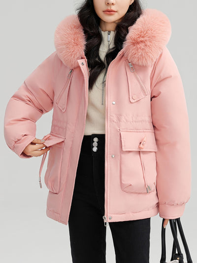 Lässige Windjacke mit Kapuze und abnehmbarem Kunstfell