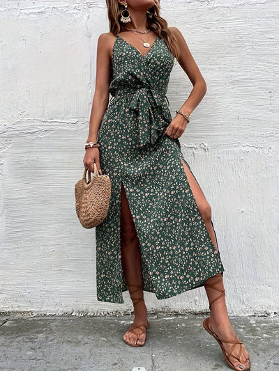 Grünes Blumenkleid Spaghettiträger - Isabelle