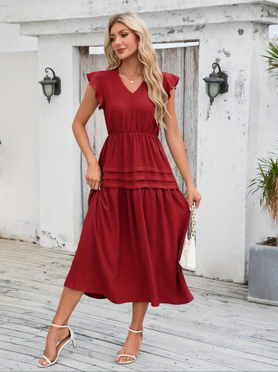 Grünes Midi-Kleid mit Rüschen - Clara