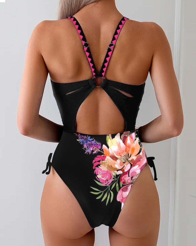 Badeanzug Einteiler Großer Blumenprint