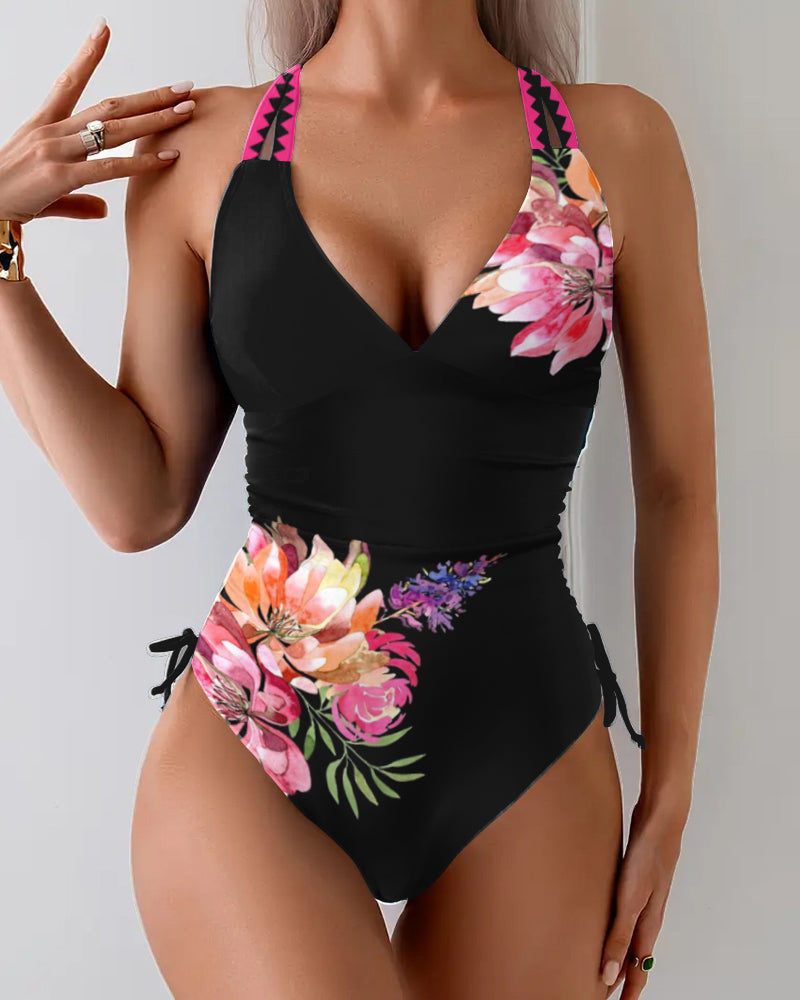 Badeanzug Einteiler Großer Blumenprint