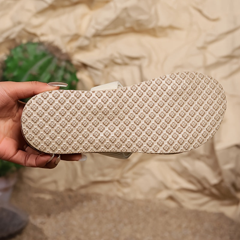 Beige Kreuzband Hausschuhe - Luisa