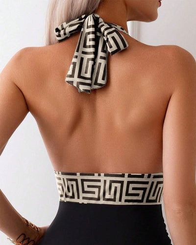 Badeanzug Bedruckt Kontrast Neckholder Einteilig