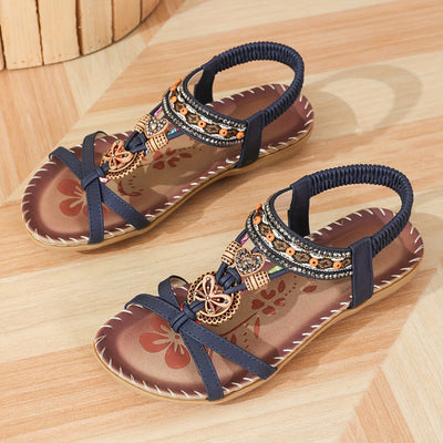 Bronzene flache Sandalen mit Strass und Schmetterlingsdesign - Alina