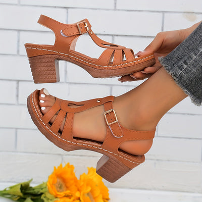 Braune Geflochtene Plateau-Sandalen - Sophia