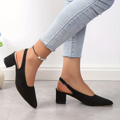 Beige Leinenpumps mit Blockabsatz - Sophia