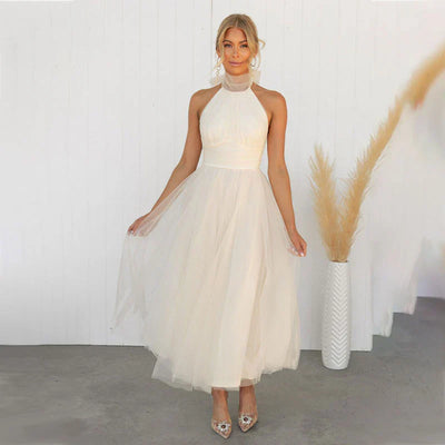 Pearlina - Elegantes Mesh-Kleid mit hohem Kragen